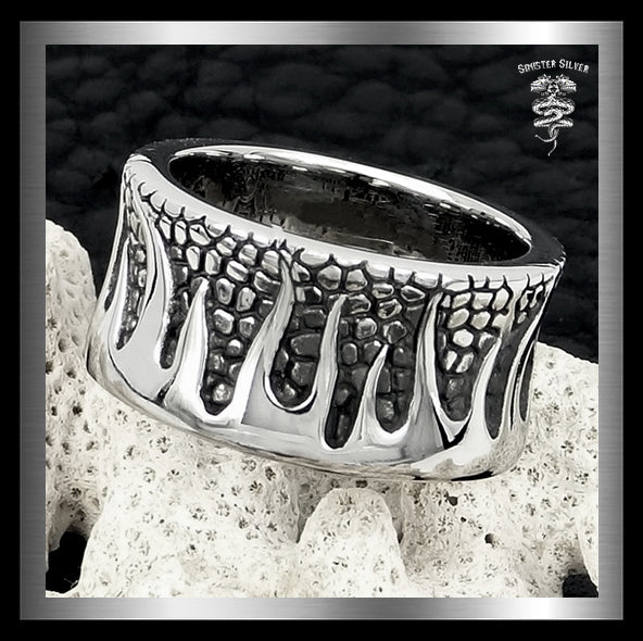 Mens Biker Flames Ring Sterling Silver Wide Flamed Band 1 - Biker Jewelry Club Sinister Silver Co.