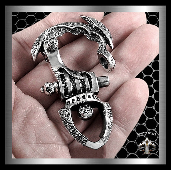 Biker Tribal Keychain Belt Clip Sterling Silver Wallet Connector 1 - Biker Jewelry Club Sinister Silver Co.