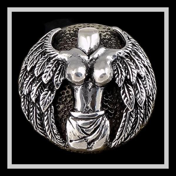 Winged Venus Snap Cover Concho Sterling Silver Screw Back 3 - Biker Jewelry Club Sinister Silver Co.