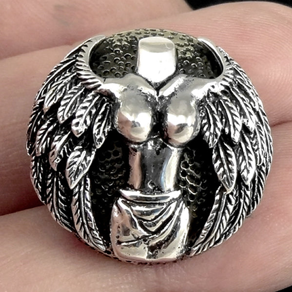 Winged Venus Snap Cover Concho Sterling Silver Screw Back 2 - Biker Jewelry Club Sinister Silver Co.
