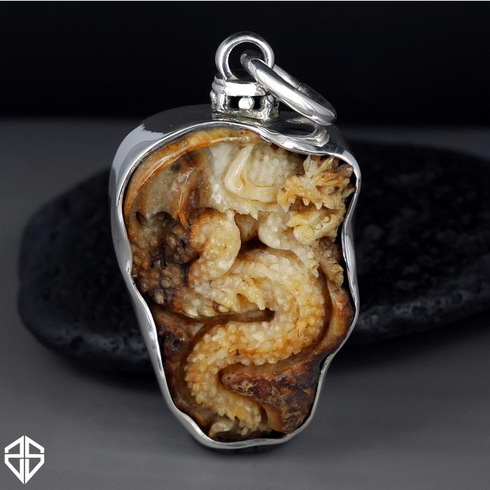 Mens Viking Dragon Pendant Sterling Silver Fossil 1 - Biker Jewelry Club Sinister Silver Co.