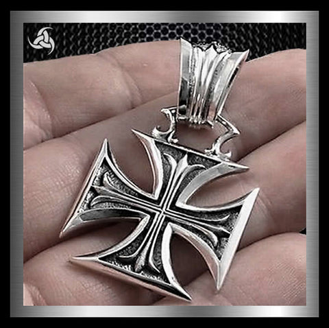Biker Pendant Maltese Iron Cross Design Sterling Silver - Biker Jewelry Club Sinister Silver Co.