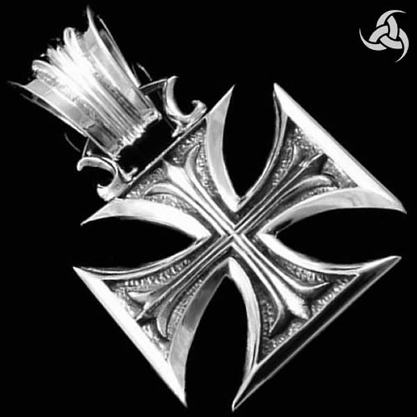 Biker Pendant Maltese Iron Cross Design Sterling Silver - Biker Jewelry Club Sinister Silver Co.