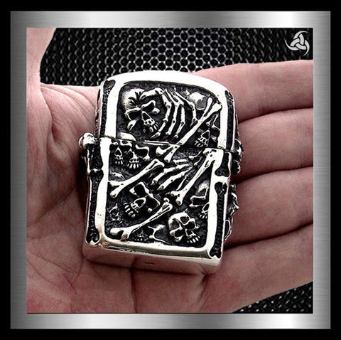 Biker Skull Lighter Memento Mori Solid Sterling Silver 5 Ounces 1 - Biker Jewelry Club Sinister Silver Co.