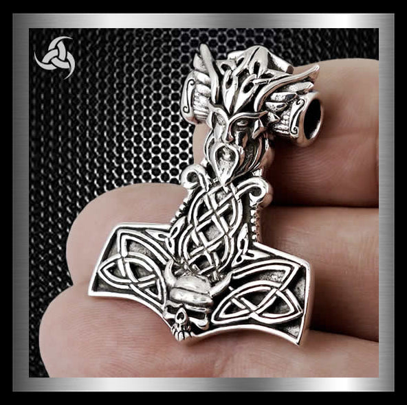 Viking Valkyrie Thors Hammer Solid Sterling Silver Norse 1 - Biker Jewelry Club Sinister Silver Co.