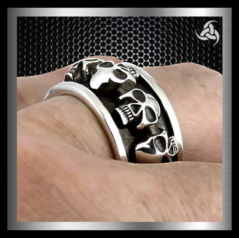 Sterling Silver Skull Biker Spin Ring 1 - Biker Jewelry Club Sinister Silver Co.