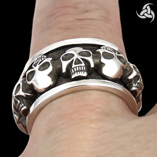 Sterling Silver Skull Biker Spin Ring 2 - Biker Jewelry Club Sinister Silver Co.