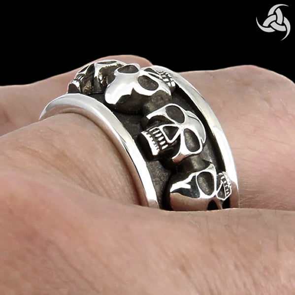 Sterling Silver Skull Biker Spin Ring 3 - Biker jewelry Club Sinister Silver Co.