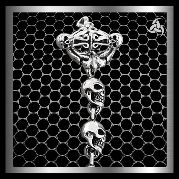 Sterling Silver Skull Rosary Biker Necklace 1 - Biker Jewelry Club Sinister Silver Co.