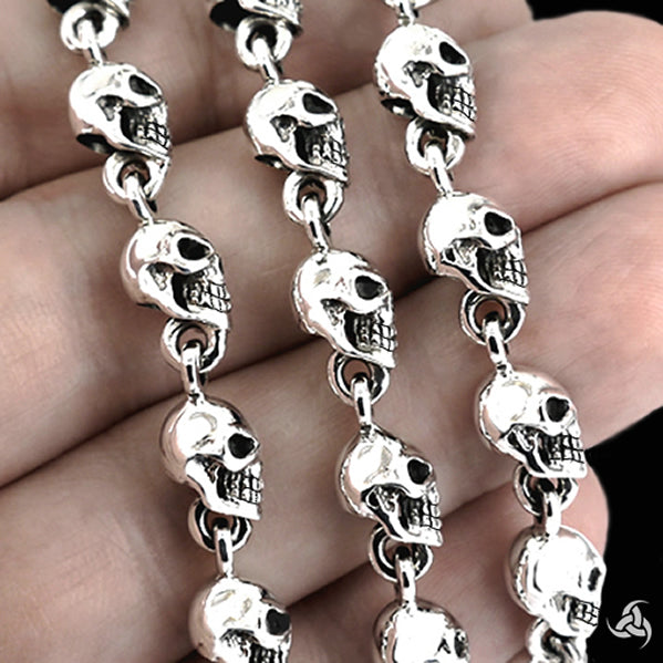 Sterling Silver Skull Rosary Biker Necklace 2 - Biker Jewelry Club Sinister Silver Co.
