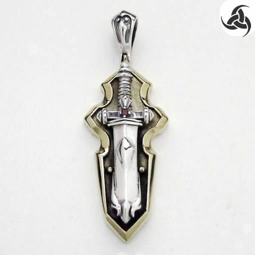 Celtic Broad Sword Pendant Sterling Silver And Brass 5 - Biker Jewelry Club Sinister Silver Co.