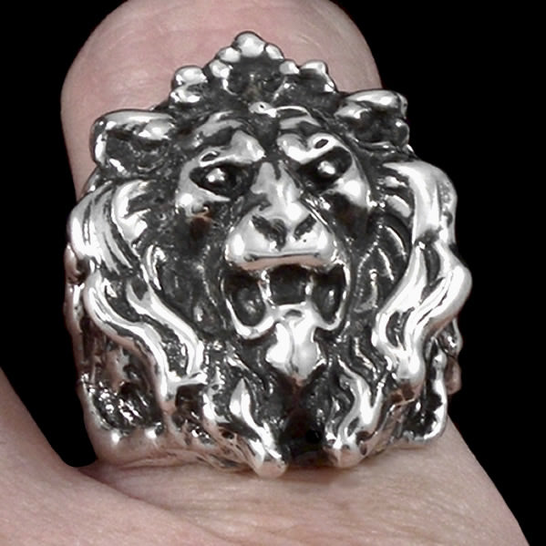 Sterling Silver Majestic Lion Mens Ring 4 - Biker Jewelry Club Sinister Silver Co.